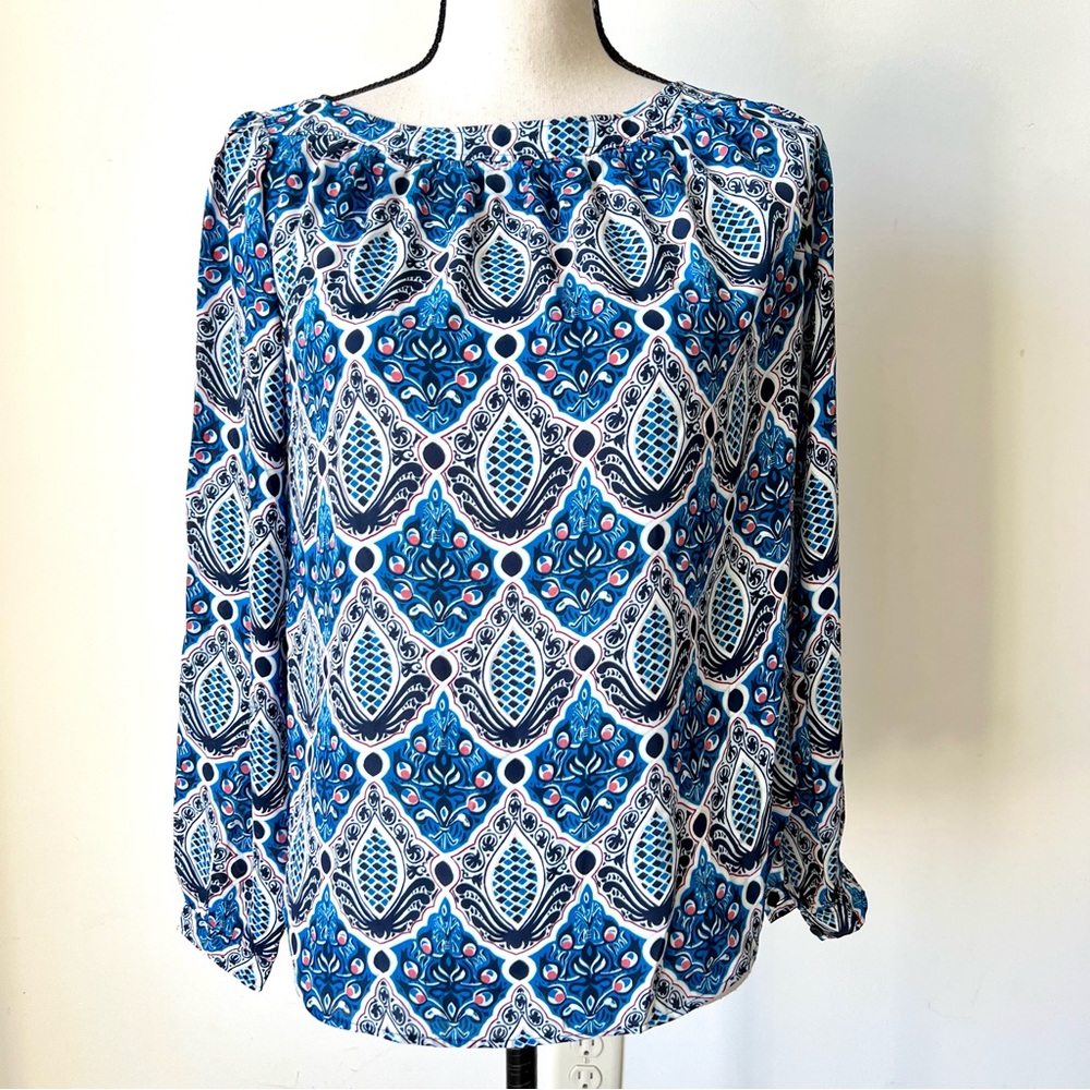 LOFT Petite Lightweight Silky Pattered Long Sleeve Blouse—SZ. XXSP